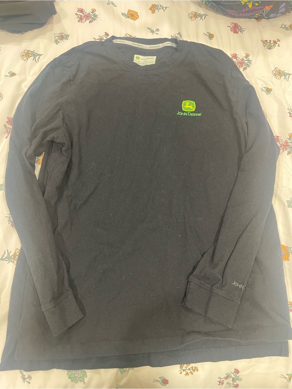 John Deere Black Long-Sleeve Tee with Green Logo